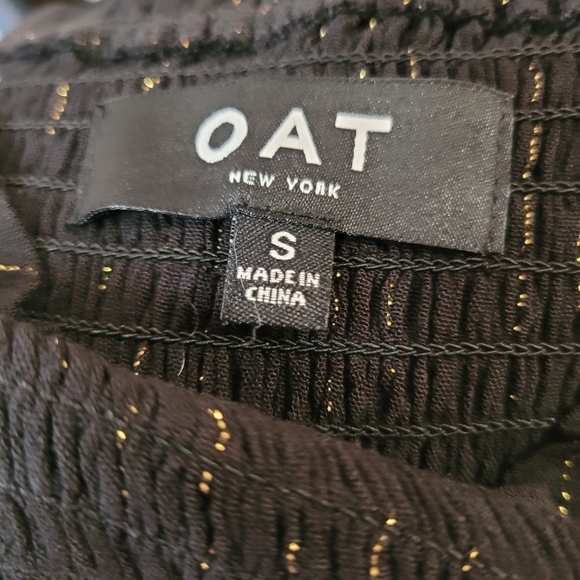 Oat New York Black Gold Smocked Puff Long Sleeve Midi Dress Small NWOT - Picture 4 of 5